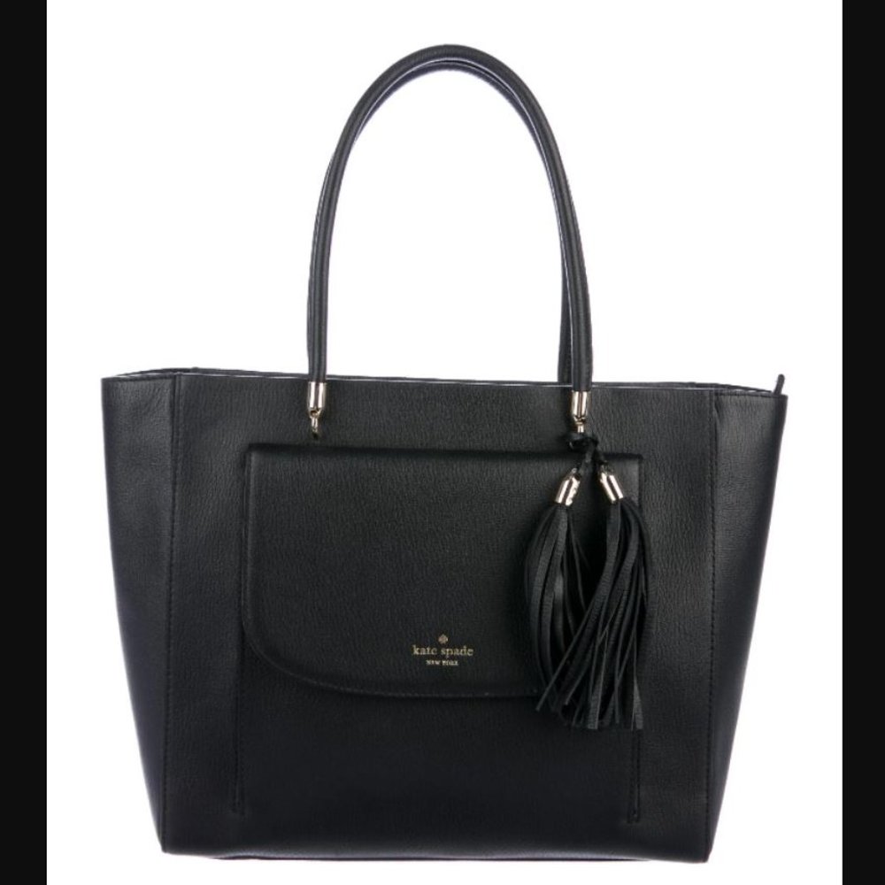 KATE SPADE $428 Longacre Court Cal Large Tote in Black Leather Gold Zipper